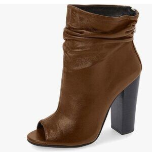 Brown Peep Toe Slouch Ankle Boots Chunky Stacked Heels Party Prom Dress Shoes